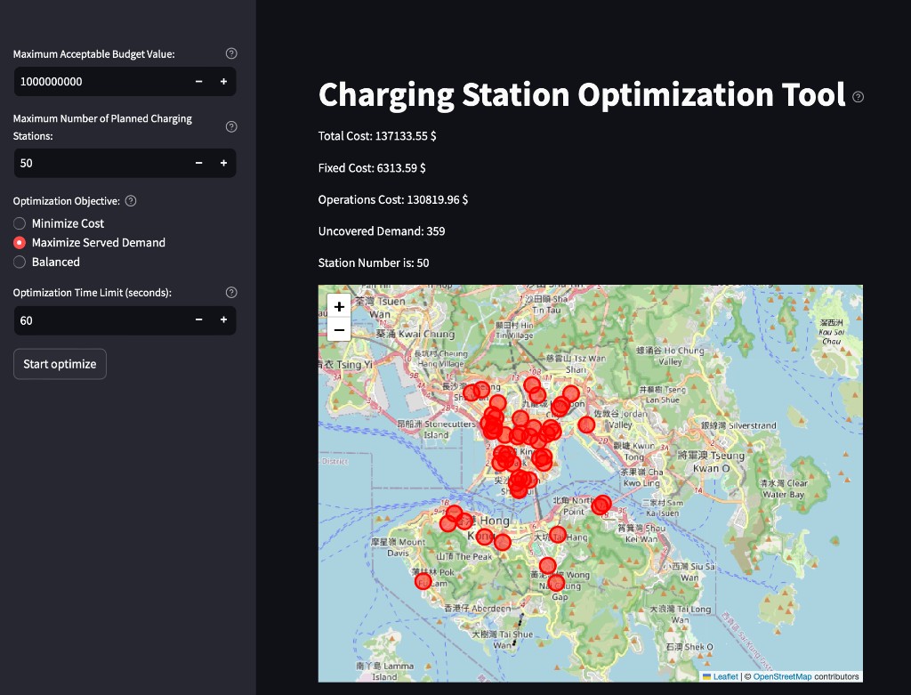Charging Station Optimization Tool screenshot